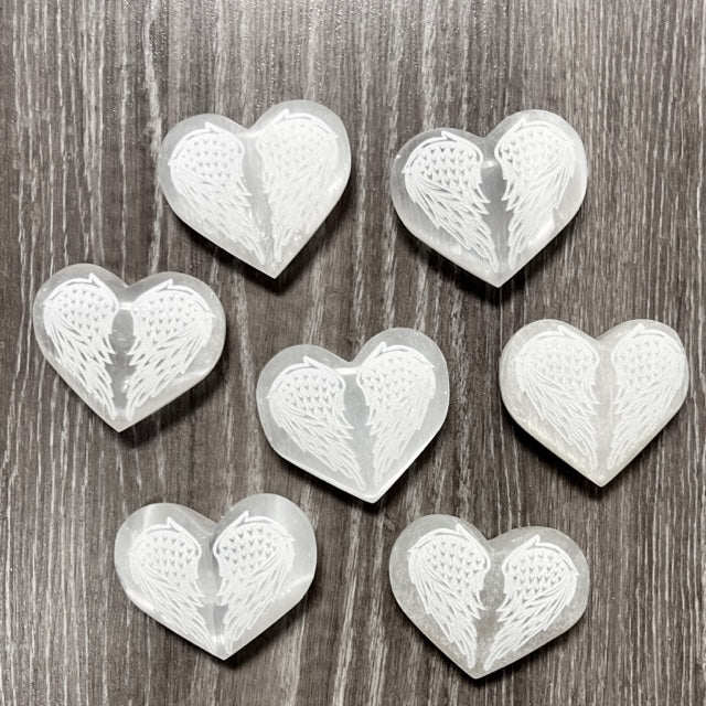 SELENITE ANGEL WING HEARTS