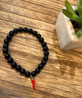 BLACK AGATE W/ CORNICELLO 8mm