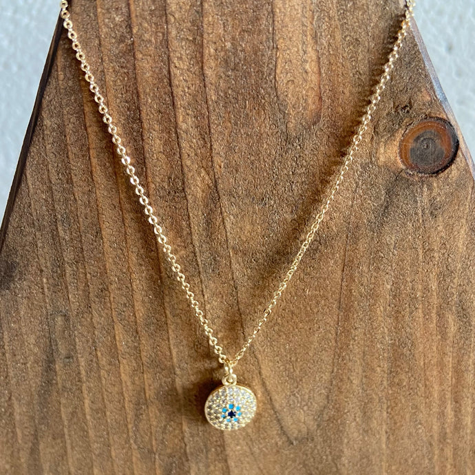 EVIL EYE SMALL ROUND NECKLACE (BLUE CENTRE)