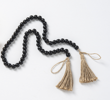 Load image into Gallery viewer, BLACK WOOD BEADED GARLAND WITH TASSEL
