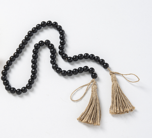 BLACK WOOD BEADED GARLAND WITH TASSEL